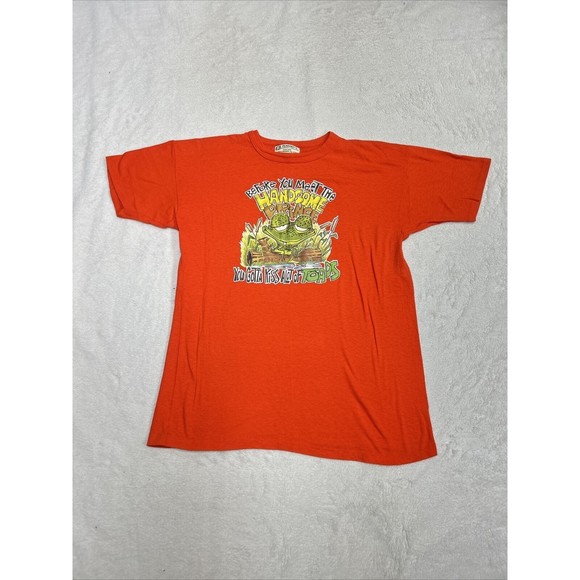 Vintage 80s Orange Single Stitch Toad Prince Funny Gag Graphic Shirt Size Large - Picture 1 of 9